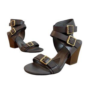 Isolá Women's Grey Leather Strapped Ankle Wedge Sandals Sz 6.5